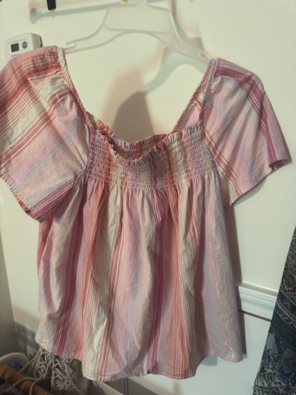 wonder nation Pink Striped Smocked Peasant Top